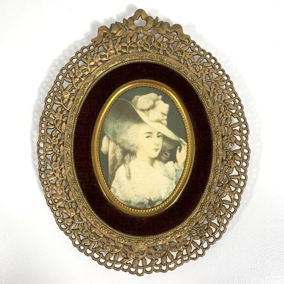 Portrait Miniature Elizabeth Duchess Devonshire Victorian Gold Tone Oval Frame - Picture 1 of 8